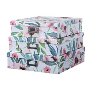 soul & lane decorative cardboard storage boxes with lids for home décor - set of 3: floral photo storage box, paperboard letter box, nesting scrapbook paper storage, memory box for keepsakes