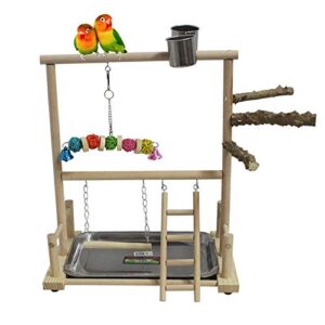 kathson bird playground parrot perch stand toys, birds wood play gym activity center exercise playpen ladder swing with feeder cups chewing toy(include a tray)