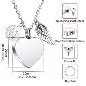 MeMeDIY Personalized Heart Paw Print Ashes Urn Pendant Necklace Custom Name/Photo/Date for Women Men Stainless Steel Memorial Dog Cat Pet Keepsake with Keyring Funnel Fill Kit Angel Wing