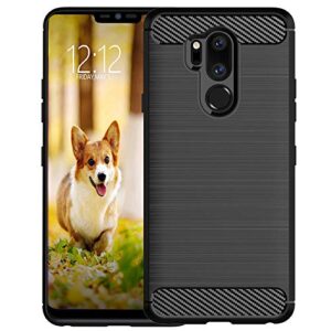 keepca for lg g7 thinq case,lg g7 phone case,slim thin soft flexible tpu rubber gel silicone anti-scratch shockproof carbon fiber protective cases cover for lg g7 thinq,brushed black
