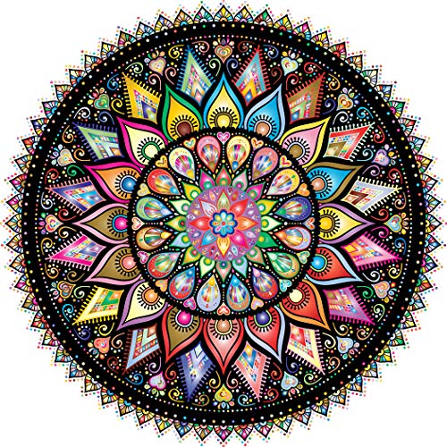 Bgraamiens Puzzle-Geometric Colorful Mandala-1000 Pieces Creative Geometric Round Blue Board Colorful Mandala Jigsaw Puzzle