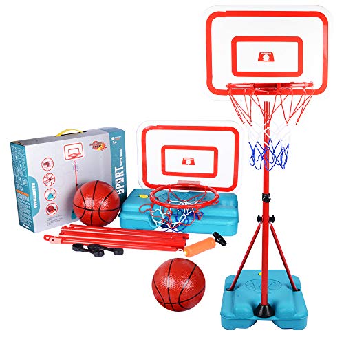 E EAKSON Kids Basketball Hoop Stand Adjustable Height 2.9 ft -6.2 ft Indoor Basketball Hoop Outdoor Toys Outside Backyard Games Mini Hoop Basketball Goal Gifts for Boys Girls Toddler Age 3 4 5 6 7 8