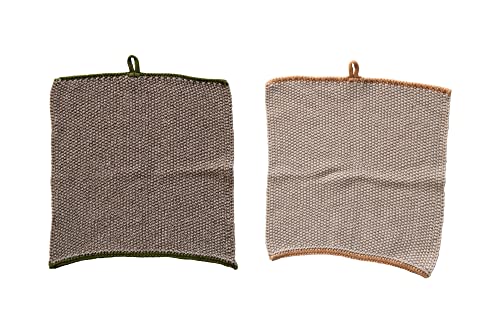 Creative Co-Op Square Cotton Knit (Set of 2) Dish Cloth, Multi
