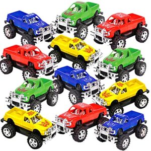 artcreativity 3 inch pull back mini pickup trucks for kids, set of 12, pullback racers in assorted colors, birthday party favors for boys & girls, goodie bag fillers, small carnival & contest prize