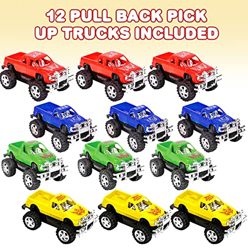 ArtCreativity 3 Inch Pull Back Mini Pickup Trucks for Kids, Set of 12, Pullback Racers in Assorted Colors, Birthday Party Favors for Boys & Girls, Goodie Bag Fillers, Small Carnival & Contest Prize