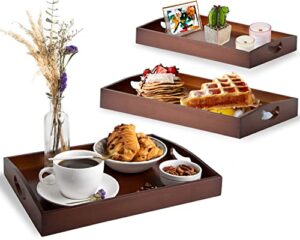 set of 3 premium bamboo serving trays - natural finish | stylish and functional platters for exquisite food presentation |brown finish