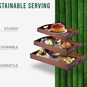 Set of 3 Premium Bamboo Serving Trays - Natural Finish | Stylish and Functional Platters for Exquisite Food Presentation |Brown Finish