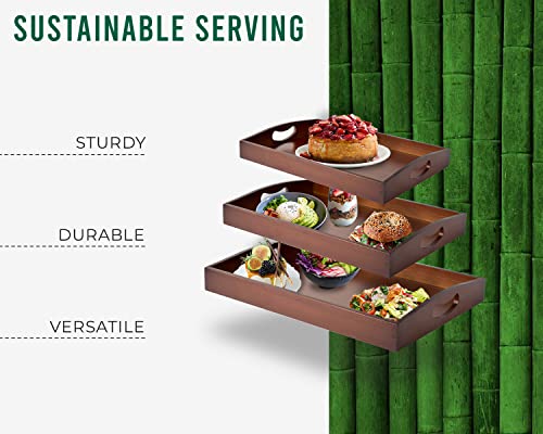 Set of 3 Premium Bamboo Serving Trays - Natural Finish | Stylish and Functional Platters for Exquisite Food Presentation |Brown Finish