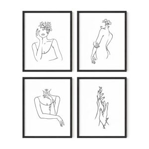 haus and hues minimalist line art - set of 4 minimalist print wall decor, minimalist wall art big female poster, line drawing wall art women body, aesthetic drawings, sketch poster (8"x10", unframed)