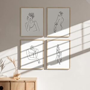 HAUS AND HUES Minimalist Line Art - Set of 4 Minimalist Print Wall Decor, Minimalist Wall Art Big Female Poster, Line Drawing Wall Art Women Body, Aesthetic Drawings, Sketch Poster (8"x10", UNFRAMED)