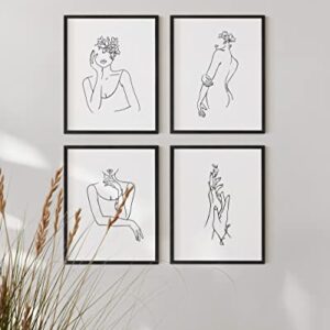 HAUS AND HUES Minimalist Line Art - Set of 4 Minimalist Print Wall Decor, Minimalist Wall Art Big Female Poster, Line Drawing Wall Art Women Body, Aesthetic Drawings, Sketch Poster (8"x10", UNFRAMED)