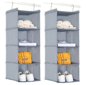 brilliantjo 2pcs hanging closet organizer, 4 shelves hanging wardrobe storage shelves with hook for clothes storage, washable oxford cloth fabric, 31"x12"x12"(blue-gray)