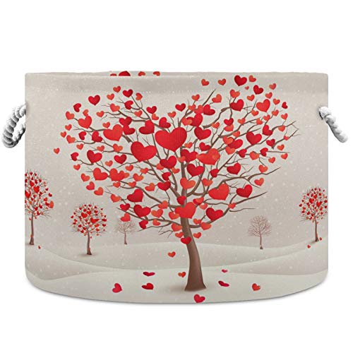 visesunny Valentines Heart Shaped Tree Collapsible Large Capacity Basket Storage Bin with Durable Cotton Handles, Home Organizer Solution for Office, Bedroom, Closet, Toys, Laundry