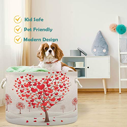 visesunny Valentines Heart Shaped Tree Collapsible Large Capacity Basket Storage Bin with Durable Cotton Handles, Home Organizer Solution for Office, Bedroom, Closet, Toys, Laundry