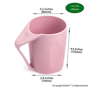 Euodia Wheat Straw Plastic Coffee Cups / Mugs with Handles (Sets for 4) - Dishwasher & Microwave Safe - Unbreakable / Nonbreakable, Lightweight, Eco-Friendly & BPA Free -Kids,Toddlers,Adults & Elderly