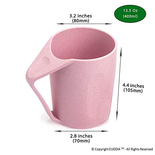Euodia Wheat Straw Plastic Coffee Cups / Mugs with Handles (Sets for 4) - Dishwasher & Microwave Safe - Unbreakable / Nonbreakable, Lightweight, Eco-Friendly & BPA Free -Kids,Toddlers,Adults & Elderly