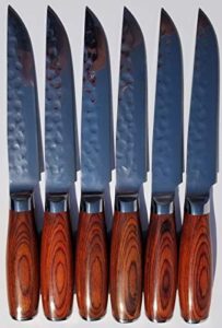 d&g dinner steak knives - non serrated - hammered japanese high carbon 7cr17 stainless steel - set of 6