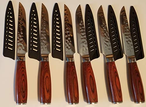 D&G Dinner Steak Knives - Non Serrated - Hammered Japanese High Carbon 7CR17 Stainless Steel - Set of 6