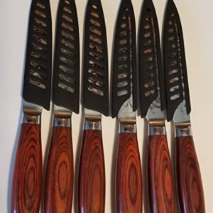 D&G Dinner Steak Knives - Non Serrated - Hammered Japanese High Carbon 7CR17 Stainless Steel - Set of 6