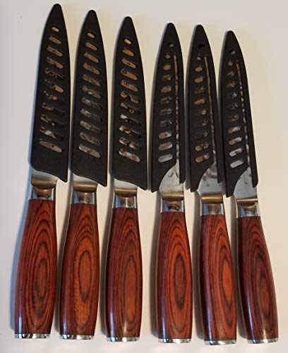 D&G Dinner Steak Knives - Non Serrated - Hammered Japanese High Carbon 7CR17 Stainless Steel - Set of 6