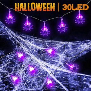 halloween spider lights 30 leds spider string lights 9.8 feet battery operated purple halloween string lights 2 modes spooky wall decoration lights for halloween window porch outdoor indoor decor