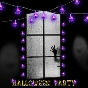 Halloween Spider Lights 30 LEDs Spider String Lights 9.8 Feet Battery Operated Purple Halloween String Lights 2 Modes Spooky Wall Decoration Lights for Halloween Window Porch Outdoor Indoor Decor