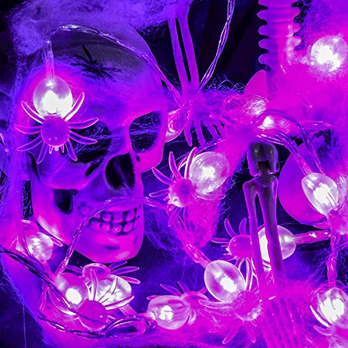 Halloween Spider Lights 30 LEDs Spider String Lights 9.8 Feet Battery Operated Purple Halloween String Lights 2 Modes Spooky Wall Decoration Lights for Halloween Window Porch Outdoor Indoor Decor