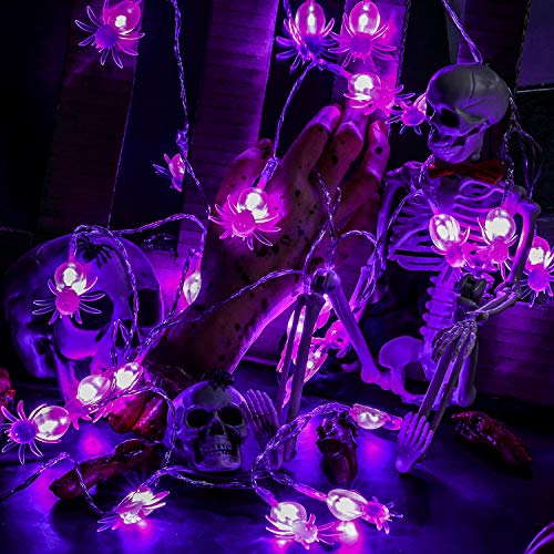 Halloween Spider Lights 30 LEDs Spider String Lights 9.8 Feet Battery Operated Purple Halloween String Lights 2 Modes Spooky Wall Decoration Lights for Halloween Window Porch Outdoor Indoor Decor