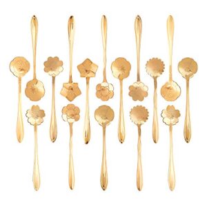 snamonkia set of 16 stainless steel dessert spoons for coffee, ice cream and tea, flower sugar spoons 4.9 inches for demitasse espresso (gold)