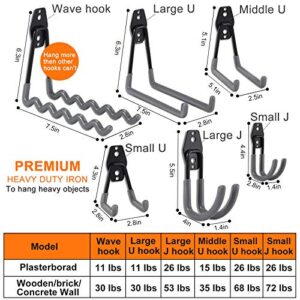 AOBEN Garage Hooks,24PCS Heavy Duty Garage Hanger Organizer Anti-Slip Double Wall Garage Storage Hooks for Ladder, Power Tool,Bike,Ropes (23 Hooks & 1 hoder Strap)-Gery