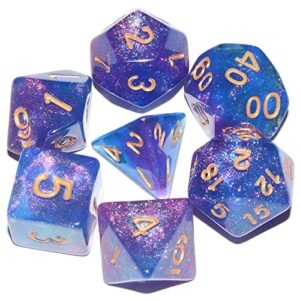 galaxy dnd dice 7pieces, glitter sparkle cosmic purple blue mixed polyhedral dnd dice for rpg mtg table game dice