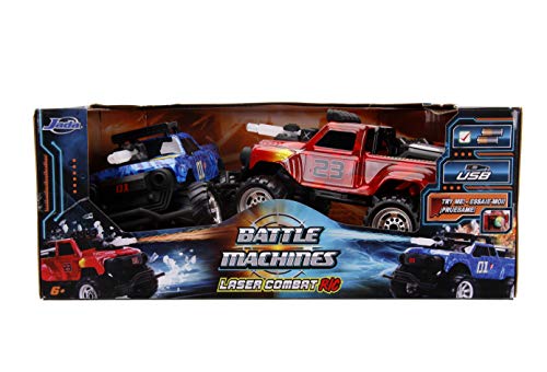 Jada Toys Battle Machines 1:16 Laser Combat RC Remote Control Car 2-Pack, 2.4 GHZ Red/Blue Truck, Toys for Kids and Adults (251109005)