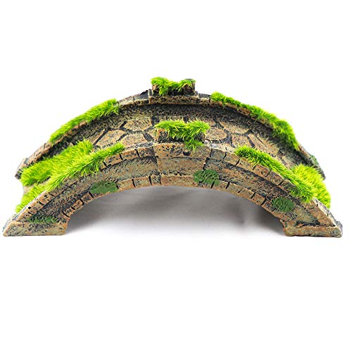 AQUA KT Fish Tank Decor Arch-Bridge Drawbridge with Grass for Aquarium Landscaping Decoration