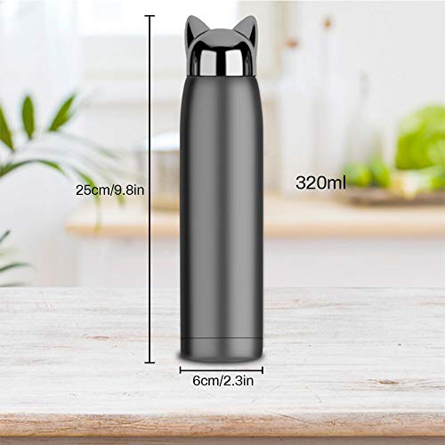 Cute Cat Water Bottle, Jhua Stainless Steel Insulated Water Bottles Vacuum Travel Coffee Mug for Kids Girls Women Leak-proof Cat Insulated Water Bottle, 320 ml/10.8 oz