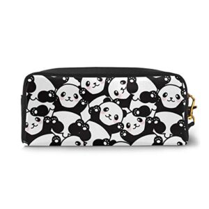 cute panda cosmetic bag for women, pu makeup bag with handle strap travel waterproof toiletry bag pencil case