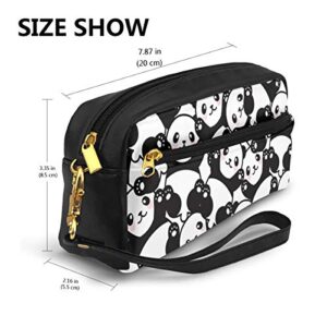 Cute Panda Cosmetic Bag for Women, PU Makeup Bag with Handle Strap Travel Waterproof Toiletry Bag Pencil Case