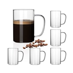 horlimer 16 oz glass coffee mugs set of 6, clear coffee cup with handle for tea cappuccino latte milk juice hot beverages