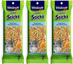 vitakraft 3 pack of honey flavor with added calcium crunch sticks chinchilla treats, 2 sticks each