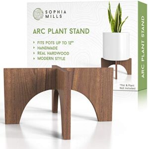 plant stand mid century wood - wooden stool riser for indoor plant, natural acacia planter base - fits 8 to 12-inch diameter - modern minimalist pot holder stands (pot not included) - flat arch design