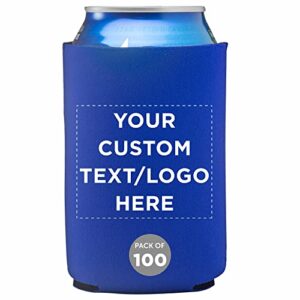 custom neoprene collapsible can coolers 12 oz. set of 100, personalized bulk pack - great for beer, soda, other beverages - royal blue