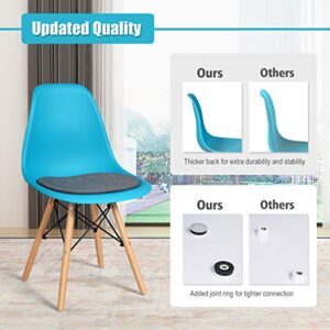 Giantex Dining DSW Chairs with Linen Cushion, Modern Mid Century Shell Chairs w/Wood Legs, Removable Fabric Upholstered Seat, Armless Side Chairs for Dining Room Living Room Kitchen (2, Blue)