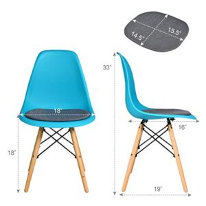 Giantex Dining DSW Chairs with Linen Cushion, Modern Mid Century Shell Chairs w/Wood Legs, Removable Fabric Upholstered Seat, Armless Side Chairs for Dining Room Living Room Kitchen (2, Blue)