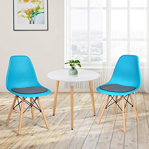 Giantex Dining DSW Chairs with Linen Cushion, Modern Mid Century Shell Chairs w/Wood Legs, Removable Fabric Upholstered Seat, Armless Side Chairs for Dining Room Living Room Kitchen (2, Blue)