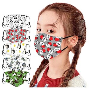 mallocat 5pc kids face_masks cartoon panda print resuable washable adjustable breathable cotton face covring coverings bandanas for children back to school