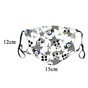 Mallocat 5PC Kids Face_Masks Cartoon Panda Print Resuable Washable Adjustable Breathable Cotton Face Covring Coverings Bandanas for Children Back to School