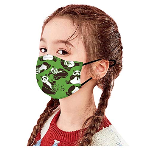 Mallocat 5PC Kids Face_Masks Cartoon Panda Print Resuable Washable Adjustable Breathable Cotton Face Covring Coverings Bandanas for Children Back to School