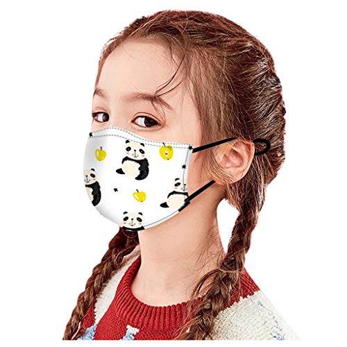 Mallocat 5PC Kids Face_Masks Cartoon Panda Print Resuable Washable Adjustable Breathable Cotton Face Covring Coverings Bandanas for Children Back to School