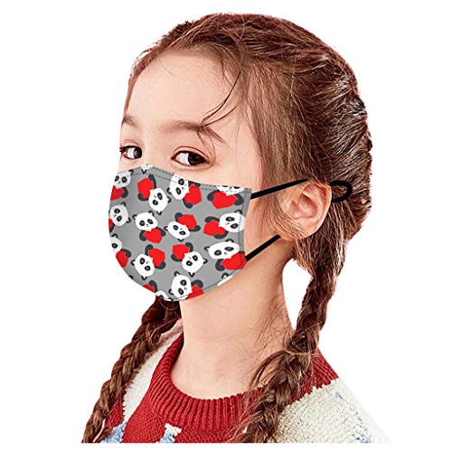 Mallocat 5PC Kids Face_Masks Cartoon Panda Print Resuable Washable Adjustable Breathable Cotton Face Covring Coverings Bandanas for Children Back to School