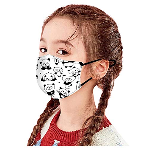 Mallocat 5PC Kids Face_Masks Cartoon Panda Print Resuable Washable Adjustable Breathable Cotton Face Covring Coverings Bandanas for Children Back to School