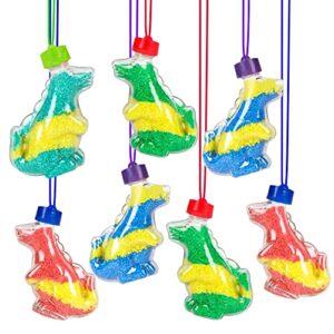 ArtCreativity Sand Art Dinosaur Bottle Necklaces, Pack of 12, Sand Art Craft Kit with Dinosaur Shaped Bottles, Craft Party Supplies and Party Favors for Kids - Sand Sold Separately